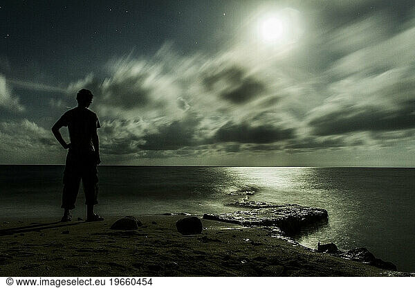 Sea and stars at moonrise.