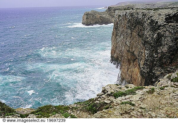 Sea cliffs along the north shore of Cape St. Vincent  Cabo de São Vicente  Algarve  Portugal  Europe