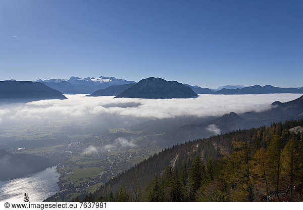 sea of fog  Auseerland  Styria  Austria  Altaussee  cloud  Dachstein  landscape  mountains  Dachstein glacier  wood  forest