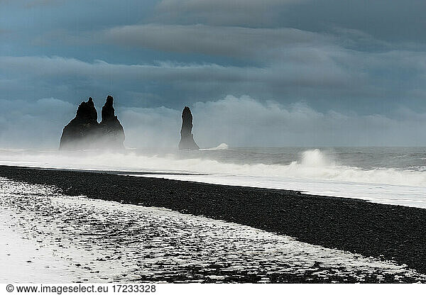Sea stacks  Reynisfjara beach  Iceland  Polar Regions