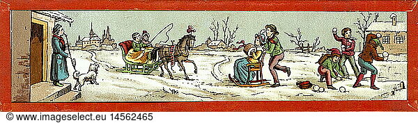 seasons  wintertime  winter  sledge ride  Germany  circa 1875