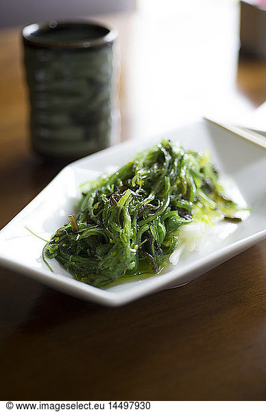 Seaweed Salad at Japanese Restaurant  Selective Focus