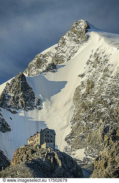 Secluded Payerhutte refuge in Ortler Alps