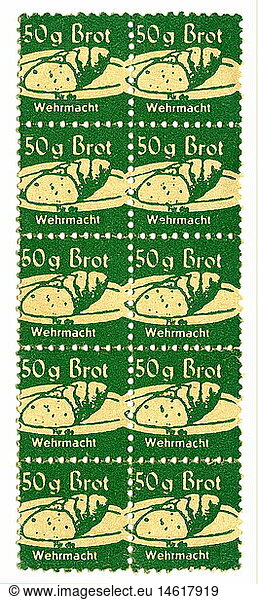 Second World War / WWII  bread coupon  50 g bread  coupon for members of the Wehrmacht  Germany  1944