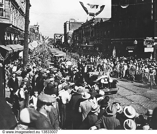 Sedalia  Missouri: October 16  1928 New York Governor Al Smith at the head of the parade in Sedalia during his campaign as the Democratic candiate for the U.S. Presidency in 1928.