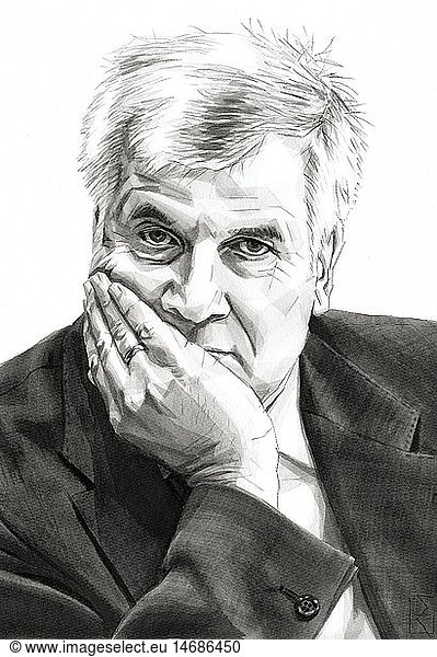 Seehofer  Horst  * 4.7.1949  deut. Politiker (CSU)  MinisterprÃ¤sident von Bayern seit 2008  Portrait  Zeichnung  einfarbig  Illustration von Jan Rieckhoff  20.03.2009