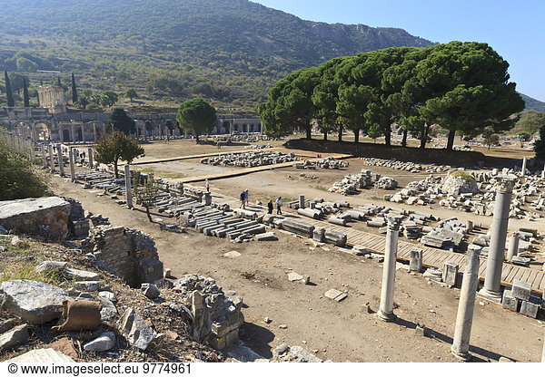 sehen Ruine Bibliotheksgebäude Ansicht Erhöhte Ansicht Aufsicht heben Anatolien antik Ephesos Eurasien römisch Türkei