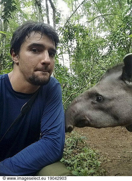 Selfie with Tapir in the rainforest  Guapiacu Ecological Reserve