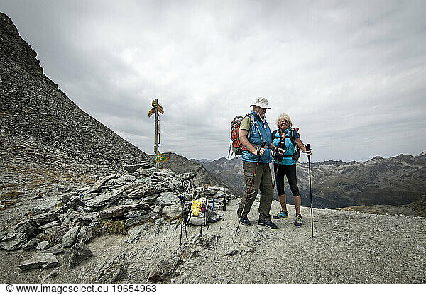 Senior couple hiking  Haute Route  Valais Canton  Switzerland