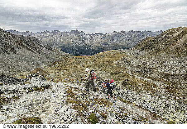 Senior couple hiking  Haute Route  Valais Canton  Switzerland