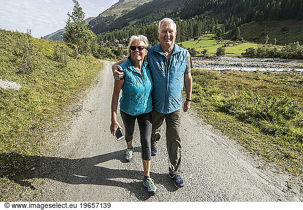 Senior couple hiking  Haute Route  Valais Canton  Switzerland