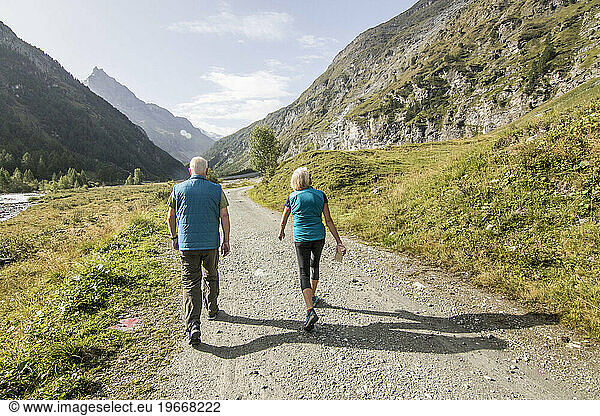 Senior couple hiking  Haute Route  Valais Canton  Switzerland