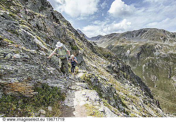 Senior couple hiking  Haute Route  Valais Canton  Switzerland