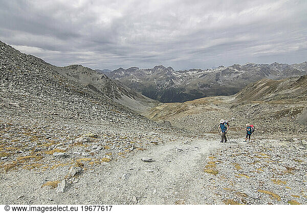 Senior couple hiking  Haute Route  Valais Canton  Switzerland