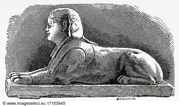 Serapeum Sphinx  Alexandria. Altes Ägypten Geschichte. Alte gestochene Illustration aus dem 19. Jahrhundert aus El Mundo Ilustrado 1879.