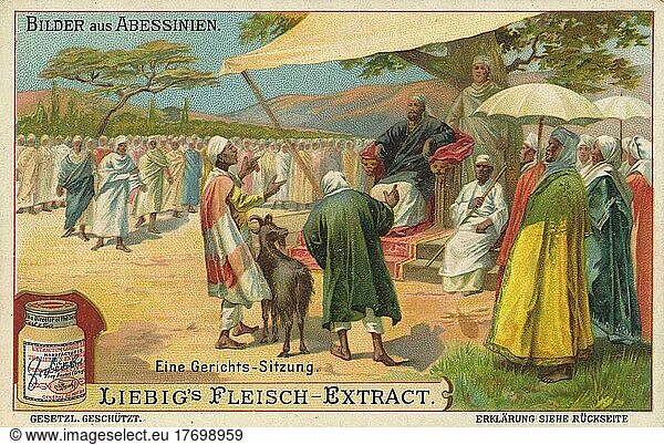 Serie Bilder aus Abessinien  Äthiopien  eine Gericht Sitzung  Historisch  digital restaurierte Reproduktion eines Sammelbildes von ca 1900  genaues Datum u  Afrika