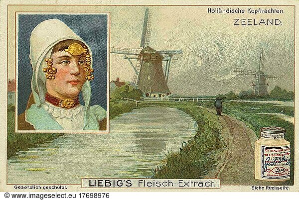 Serie Kopftrachten aus Holland  Zeeland  digital restaurierte Reproduktion eines Sammelbildes von ca 1900