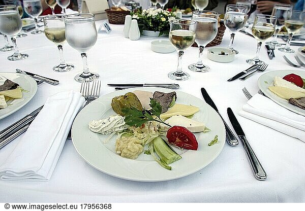 Served appetizer plates on the table