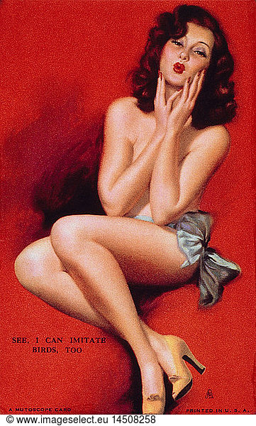 Sexy Topless Woman Making Cooing Sound  See  I can Imitate Birds  Too  Mutoscope Card  1940's