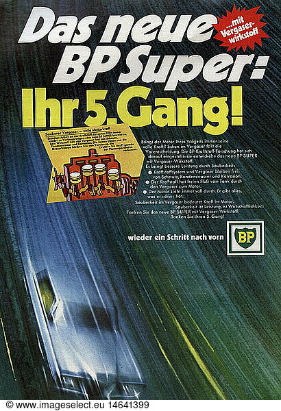SF  C  SG hist.  Werbung  Verkehr  Werbeanzeige fÃ¼r BP Super Benzin  aus einer Zeitschrift  Deutschland  um 1970
