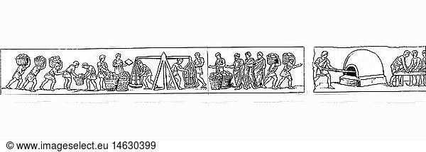 SG hist.  Antike  RÃ¶misches Reich  Handwerk  BÃ¤ckerei  Zeichnung nach Fries vom Grab des BÃ¤cker Marcus Vergilius Eurysaces  Pompeji  um 50 n.Chr.