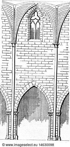 SG hist.  Architektur  Detail  Schema eines gotischen Kirchenraum  Dominikanerkirche  Regensburg  13. Jahrhundert  Xylografie  19. Jahrhundert
