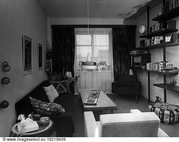 SG hist.  Architektur  Innenarchitektur  WohnrÃ¤ume  Wohnzimmer  um 1970 SG hist., Architektur, Innenarchitektur, WohnrÃ¤ume, Wohnzimmer, um 1970