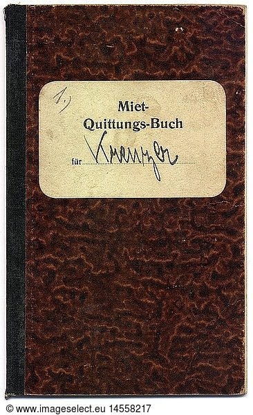 SG hist.  Dokumente  Miet-Quittungsbuch von Karl Kreuzer  Einband  1925
