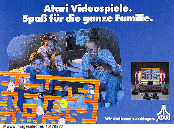 SG hist.  EDV / Elektronik  Atari Videospiele  Spass fÃ¼r die ganze Familie  mit dem Spiel Pacman  Werbung  Atari 2600 Video Computer System  USA  1978