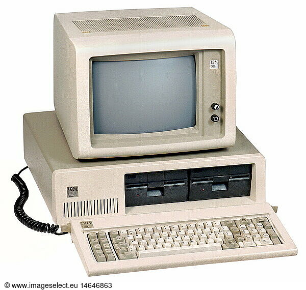 SG hist.  EDV / Elektronik  Computer  IBM 5150 PC  erster Personalcomputer  IBM  PC  Intel Prozessor 8088  4 77 MHz  64 KB RAM  zwei 5.25 Zoll Diskettenlaufwerke  12-Zoll-Monochrombildschirm  USA  1981 SG hist., EDV / Elektronik, Computer, IBM 5150 PC, erster Personalcomputer, IBM, PC, Intel Prozessor 8088, 4,77 MHz, 64 KB RAM, zwei 5.25 Zoll Diskettenlaufwerke, 12-Zoll-Monochrombildschirm, USA, 1981,