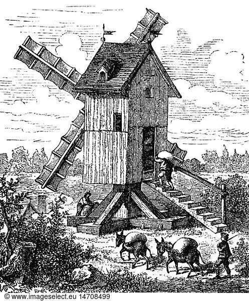 SG hist.  Energie  Wind  WindmÃ¼hlen  BockwindmÃ¼hle  Stich  16. Jahrhundert