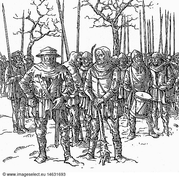 SG hist.  Ereignisse  Bundschuh-Bewegung 1493 - 1519  Illustration 'Am Vorabend'  bewaffnete Bauern  1505