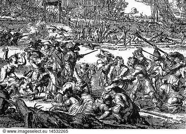 SG. hist.  Ereignisse  FranzÃ¶sisch-NiederlÃ¤ndischer Krieg 1672 - 1679  Greuel franzÃ¶sischer Soldaten in den Niederlanden 1672  zeitgenÃ¶ssischer Kupferstich von Romain de Hooghe SG. hist., Ereignisse, FranzÃ¶sisch-NiederlÃ¤ndischer Krieg 1672 - 1679, Greuel franzÃ¶sischer Soldaten in den Niederlanden 1672, zeitgenÃ¶ssischer Kupferstich von Romain de Hooghe,
