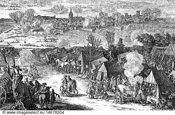 SG hist.  Ereignisse  Spanischer Erbfolgekrieg 1700 - 1714  Niederlande  Belagerung von Nijmegen  1702  zeitgenÃ¶ssischer Kupferstich