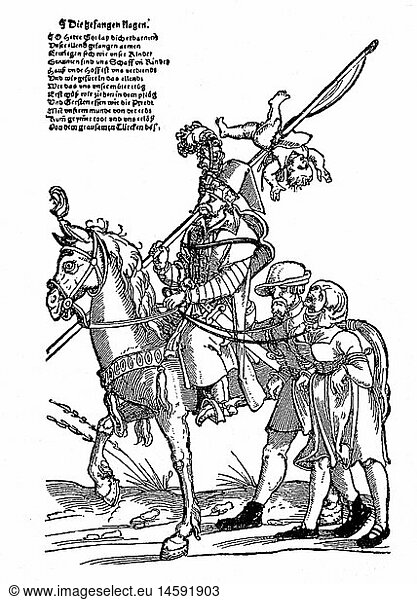SG hist.  Ereignisse  TÃ¼rkenkriege  tÃ¼rkischer Soldat mit einem aufgespieÃŸten Kind und gefangenen Bauern  Flugblatt  Holzschnitt  fÃ¼r ein Flugblatt von Hans Guldenmundt  um 1529 SG hist., Ereignisse, TÃ¼rkenkriege, tÃ¼rkischer Soldat mit einem aufgespieÃŸten Kind und gefangenen Bauern, Flugblatt, Holzschnitt, fÃ¼r ein Flugblatt von Hans Guldenmundt, um 1529,
