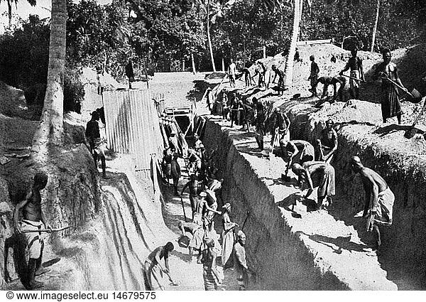 SG hist.  Ereignisse  1. Weltkrieg/WKI  Afrika  Tansania (Deutsch-Ostafrika)  Eingeborene bauen UnterstÃ¤nde bei Daressalam  1915