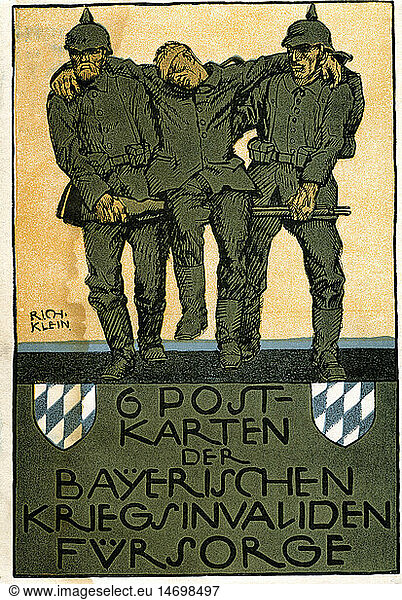 SG hist.  Ereignisse  1. Weltkrieg/WKI  Feldpostkarten  Bayerische Kriegsinvaliden-FÃ¼rsorge  HÃ¼lle fÃ¼r 6 Postkarten  Zeichnung von Richard Klein  Deutschland  um 1915
