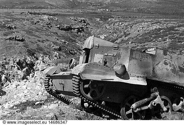 SG hist.  Ereignisse  2. Weltkrieg/WKII  Griechenland  Balkanfeldzug 1941  zerstÃ¶rter englischer Bren Gun Carrier bei Domokos  Mai 1941