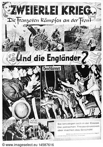 SG hist.  Ereignisse  2. Weltkrieg/WKII  Propaganda  Deutschland  'Zweierlei Krieg'  Bildmontage aus 'Der StÃ¼rmer'  1940