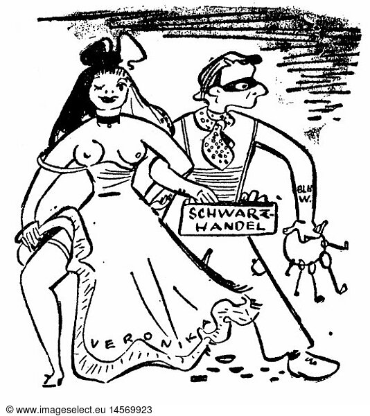 SG hist.  Ereignisse  Weltwirtschaftskrise 1929 - 1933  blÃ¼hender Schwarzhandel  Karikatur  1929
