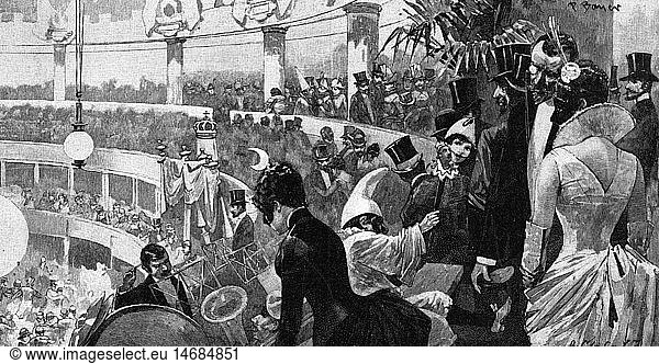 SG hist.  Feste  BÃ¤lle  Ballabend im Teatro Umberto  Rom  Xylografie nach Zeichnung von P. Bauer  1891