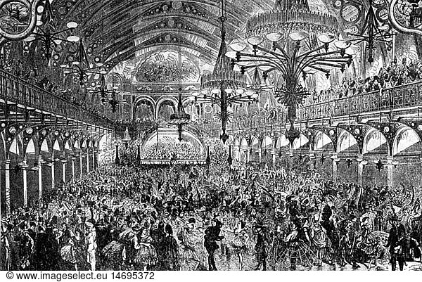 SG hist.  Feste  Maskenball  KostÃ¼mball im zum Ballsaal umgebauten Dianabad  Wien  Xylografie  um 1850