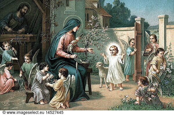 SG hist.  Feste  Ostern  Heilige Familie und Engel  GruÃŸpostkarte  19. Jahrhundert SG hist., Feste, Ostern, Heilige Familie und Engel, GruÃŸpostkarte, 19. Jahrhundert,