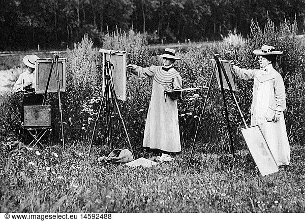 SG hist.  Freizeit  Malen  Frauen beim malen im Freien  um 1910