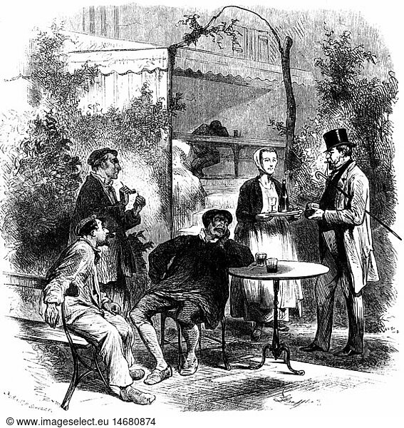 SG hist.  Gastronomie  GasthÃ¤user  Weinschenke in Lothringen  nach Zeichnung von L.LÃ¶ffler  Xylografie  von C.H.Schulze  aus: 'Die Gartenlaube'  Heft 11  Leipzig  1872
