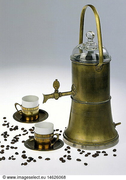 SG hist.  Gastronomie  Kaffee  Espressomaschine  Tassen  Kaffeebohnen  um 1890