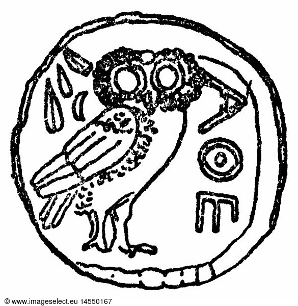 SG hist.  Geld  MÃ¼nzen  Antike  Griechenland  Tetradrachme  Athen  5. Jahrhundert v.Chr.  Zeichnung  20. Jahrhundert