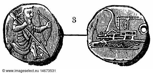 SG hist.  Geld  MÃ¼nzen  Antike  Persien  Dareikos  Gold  5. - 4. Jahrhundert vChr.  Xylografie  1816