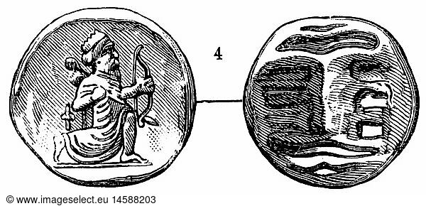 SG hist.  Geld  MÃ¼nzen  Antike  Persien  Doppeldareikos  Gold  5. - 4. Jahrhundert vChr.  Xylografie  1816