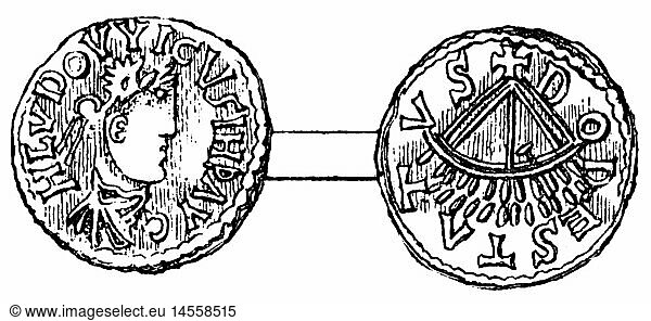 SG hist.  Geld  MÃ¼nzen  Frankenreich  MÃ¼nze  von Kaiser Ludwig dem Frommen  Dorestad  9. Jahrhundert  Xylografie  nach Cappe  19. Jahrhundert